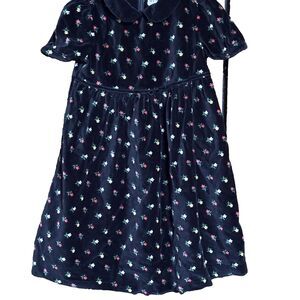 Gymboree Black Vintage Velour Black Flower Dress Size Small Peter Pan Collar